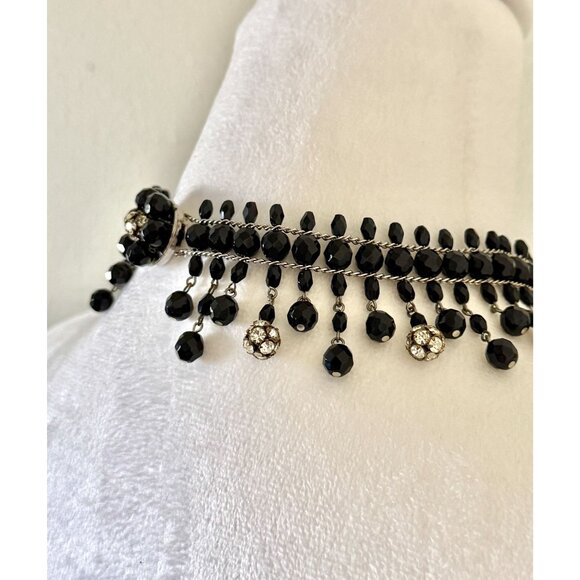 Vintage 1970s Black Crystal And Rhinestone Statement Necklace In Excellent - Picture 3 of 5